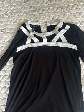 INC International Concepts Black Long Sleeve Top with White Trim